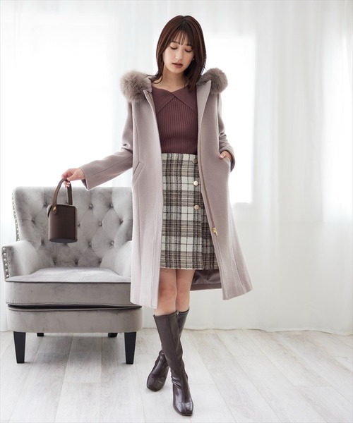 SWINGLE(スウィングル)の「3WAYリバービーバーウールジップFOXファーコート(その他アウター・レディース・ラベンダー/ベージュ/カーキ/ネイビー・SMALL/MEDIUM)」の12枚目の写真