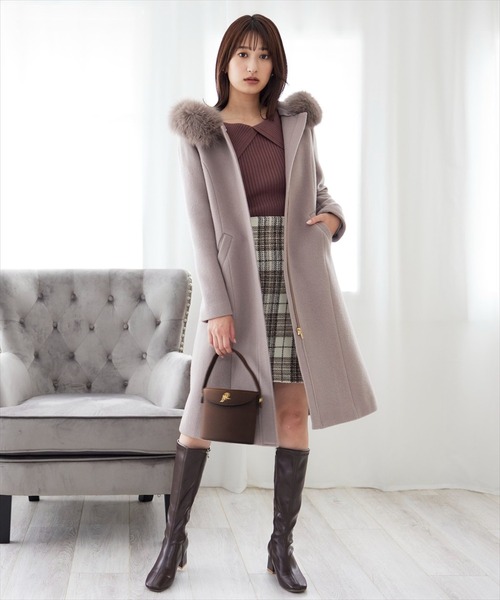 SWINGLE(スウィングル)の「3WAYリバービーバーウールジップFOXファーコート(その他アウター・レディース・ラベンダー/ベージュ/カーキ/ネイビー・SMALL/MEDIUM)」の10枚目の写真