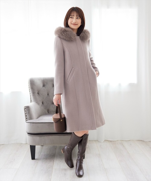 SWINGLE(スウィングル)の「3WAYリバービーバーウールジップFOXファーコート(その他アウター・レディース・ラベンダー/ベージュ/カーキ/ネイビー・SMALL/MEDIUM)」の8枚目の写真