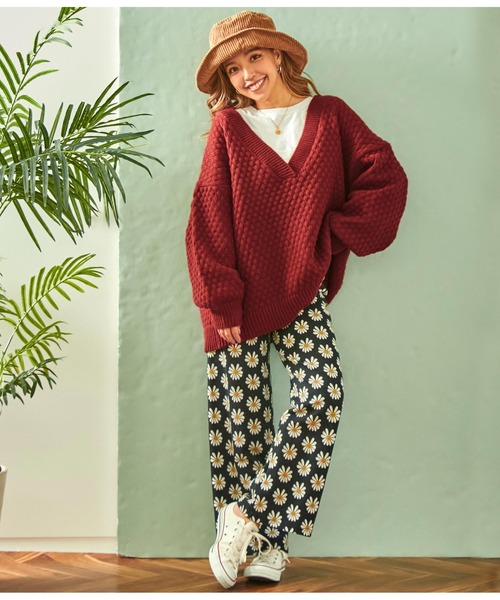 anap mimpi（アナップミンピ）の「深Vネックポップコーンニットプルオーバー（ニット/セーター・レディース・キャメル/レッド/グレイッシュベージュ/ターコイズブルー・FREE）」の10枚目の写真