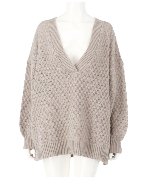 anap mimpi（アナップミンピ）の「深Vネックポップコーンニットプルオーバー（ニット/セーター・レディース・キャメル/レッド/グレイッシュベージュ/ターコイズブルー・FREE）」の14枚目の写真