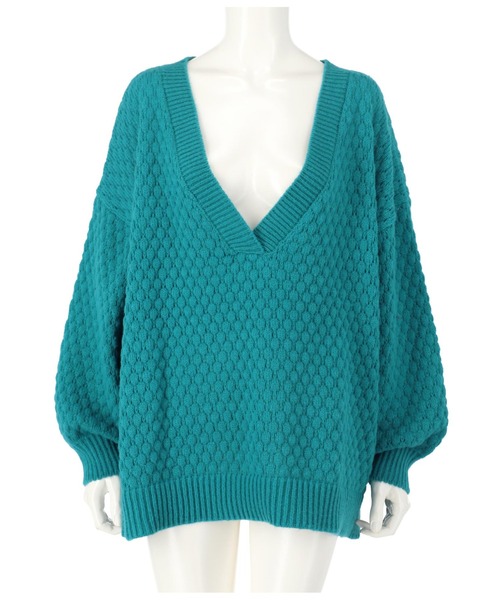 anap mimpi（アナップミンピ）の「深Vネックポップコーンニットプルオーバー（ニット/セーター・レディース・キャメル/レッド/グレイッシュベージュ/ターコイズブルー・FREE）」の15枚目の写真