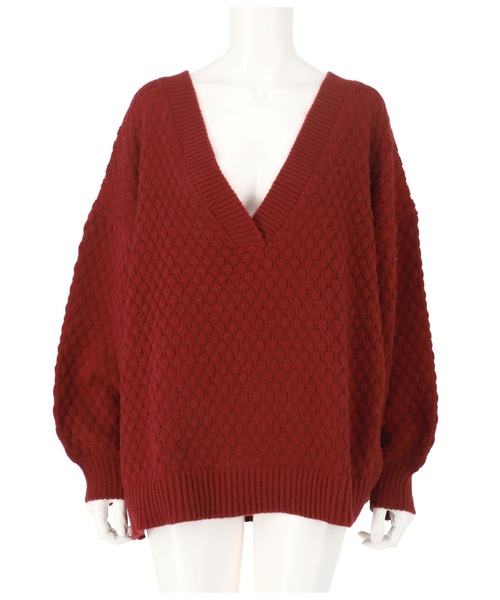 anap mimpi（アナップミンピ）の「深Vネックポップコーンニットプルオーバー（ニット/セーター・レディース・キャメル/レッド/グレイッシュベージュ/ターコイズブルー・FREE）」の17枚目の写真