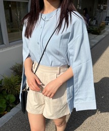 【低身長用サイズあり】袖開きフレアスリーブ楊柳シャツ