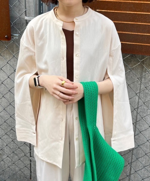 nemne store(ネンネストア)の「【低身長用サイズあり】袖開きフレアスリーブ楊柳シャツ(シャツ/ブラウス・レディース・アイボリー/ブルー/グリーン・SMALL/MEDIUM)」の1枚目の写真