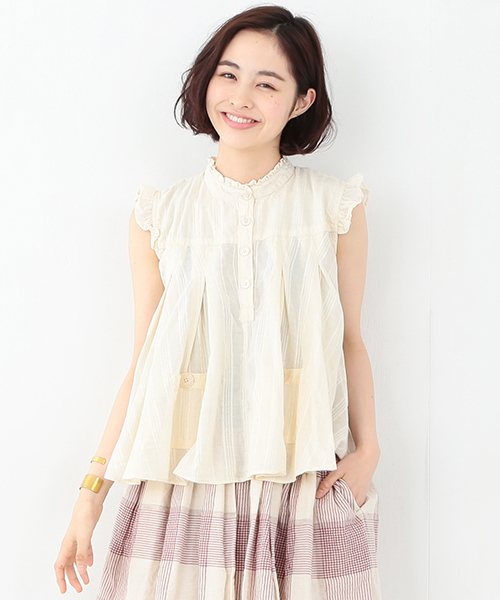 BEAMS BOY(ビームスボーイ)の「○OZ CREATION / エリソデ フリル プルオーバー(シャツ/ブラウス・レディース・ホワイト/ナチュラル/ネイビー・ONE SIZE)」の1枚目の写真