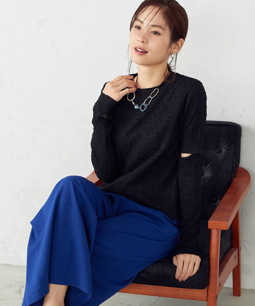 COMME CA ISM(コムサイズム)の「アームカバー トップス(Tシャツ/カットソー・レディース・ブラック/アイボリー・MEDIUM/LARGE)」の9枚目の写真