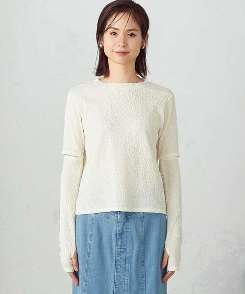COMME CA ISM(コムサイズム)の「アームカバー トップス(Tシャツ/カットソー・レディース・ブラック/アイボリー・MEDIUM/LARGE)」の13枚目の写真