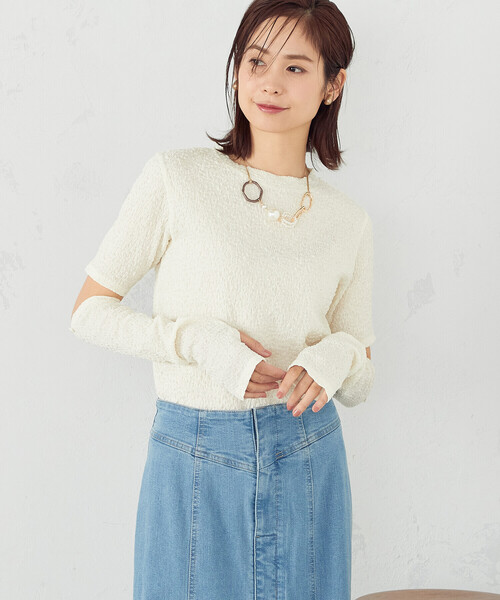 COMME CA ISM(コムサイズム)の「アームカバー トップス(Tシャツ/カットソー・レディース・ブラック/アイボリー・MEDIUM/LARGE)」の22枚目の写真
