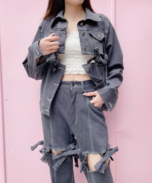 PAIN(ペイン)の「デニムリボンジャケット(デニムジャケット・レディース・インディゴブルー/グレー・FREE)」の12枚目の写真