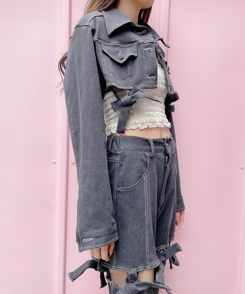 PAIN(ペイン)の「デニムリボンジャケット(デニムジャケット・レディース・インディゴブルー/グレー・FREE)」の4枚目の写真