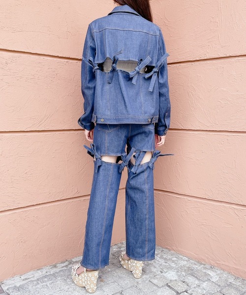 PAIN(ペイン)の「デニムリボンジャケット(デニムジャケット・レディース・インディゴブルー/グレー・FREE)」の3枚目の写真