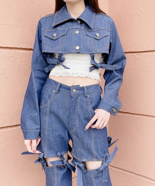 PAIN(ペイン)の「デニムリボンジャケット(デニムジャケット・レディース・インディゴブルー/グレー・FREE)」の5枚目の写真