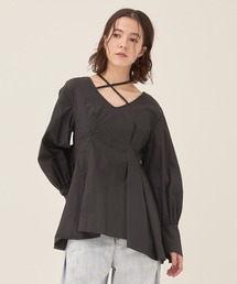 ネックリボンボリュームギャザーブラウス