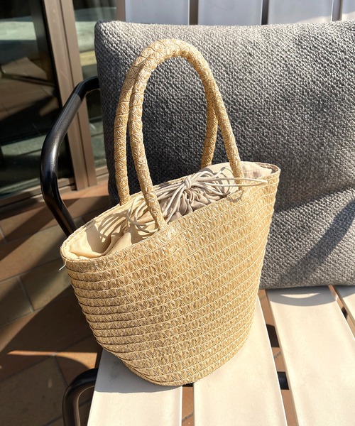 SETUP7(セットアップセブン)の「【SETUP7】巾着仕様 軽量手提げかごトートバッグ SNBD ※(かごバッグ・レディース・グレー/ブラウン/ベージュ/アイボリー/ブラック・FREE)」の5枚目の写真