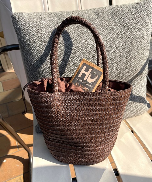 SETUP7(セットアップセブン)の「【SETUP7】巾着仕様 軽量手提げかごトートバッグ SNBD ※(かごバッグ・レディース・グレー/ブラウン/ベージュ/アイボリー/ブラック・FREE)」の4枚目の写真