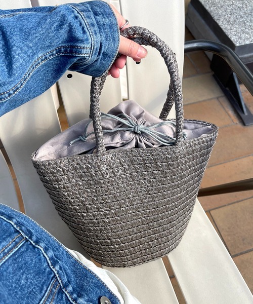 SETUP7(セットアップセブン)の「【SETUP7】巾着仕様 軽量手提げかごトートバッグ SNBD ※(かごバッグ・レディース・グレー/ブラウン/ベージュ/アイボリー/ブラック・FREE)」の1枚目の写真