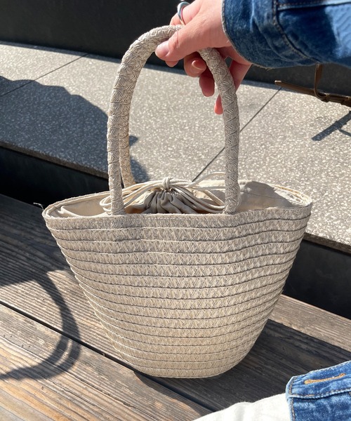 SETUP7(セットアップセブン)の「【SETUP7】巾着仕様 軽量手提げかごトートバッグ SNBD ※(かごバッグ・レディース・グレー/ブラウン/ベージュ/アイボリー/ブラック・FREE)」の2枚目の写真