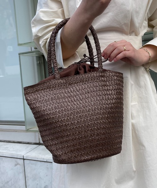 SETUP7(セットアップセブン)の「【SETUP7】巾着仕様 軽量手提げかごトートバッグ SNBD ※(かごバッグ・レディース・グレー/ブラウン/ベージュ/アイボリー/ブラック・FREE)」の21枚目の写真