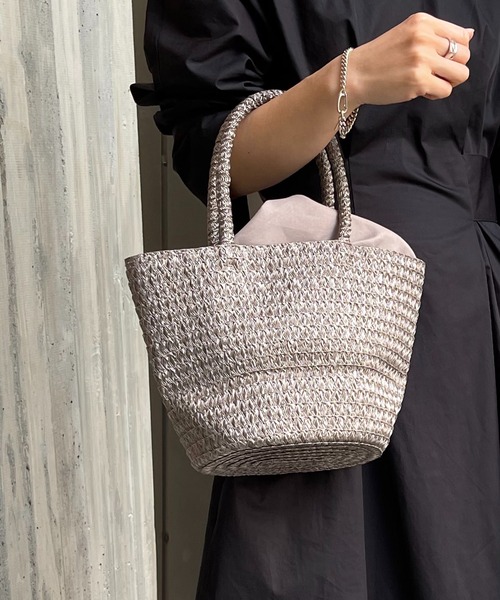 SETUP7(セットアップセブン)の「【SETUP7】巾着仕様 軽量手提げかごトートバッグ SNBD ※(かごバッグ・レディース・グレー/ブラウン/ベージュ/アイボリー/ブラック・FREE)」の10枚目の写真