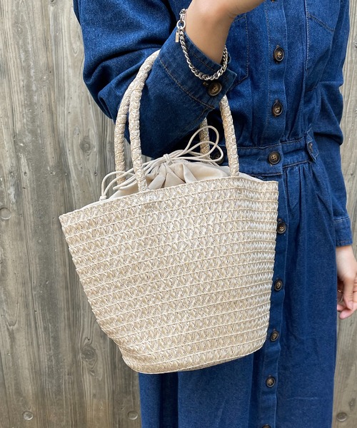 SETUP7(セットアップセブン)の「【SETUP7】巾着仕様 軽量手提げかごトートバッグ SNBD ※(かごバッグ・レディース・グレー/ブラウン/ベージュ/アイボリー/ブラック・FREE)」の13枚目の写真