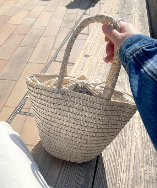 SETUP7(セットアップセブン)の「【SETUP7】巾着仕様 軽量手提げかごトートバッグ SNBD ※(かごバッグ・レディース・グレー/ブラウン/ベージュ/アイボリー/ブラック・FREE)」の14枚目の写真