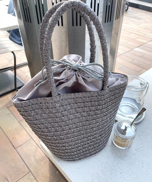 SETUP7(セットアップセブン)の「【SETUP7】巾着仕様 軽量手提げかごトートバッグ SNBD ※(かごバッグ・レディース・グレー/ブラウン/ベージュ/アイボリー/ブラック・FREE)」の17枚目の写真