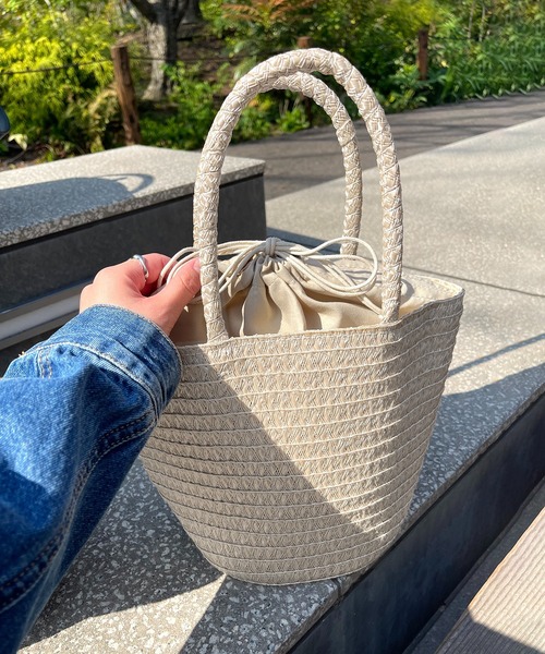 SETUP7(セットアップセブン)の「【SETUP7】巾着仕様 軽量手提げかごトートバッグ SNBD ※(かごバッグ・レディース・グレー/ブラウン/ベージュ/アイボリー/ブラック・FREE)」の15枚目の写真