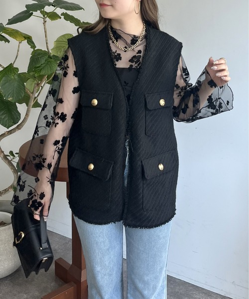 prose verse（プロズヴェール）の「フロッキフラワーシアートップス（Tシャツ/カットソー・レディース・ブラック/モカ・ﾌﾘ-）」の17枚目の写真