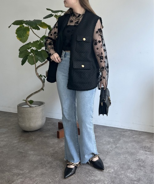 prose verse（プロズヴェール）の「フロッキフラワーシアートップス（Tシャツ/カットソー・レディース・ブラック/モカ・ﾌﾘ-）」の14枚目の写真