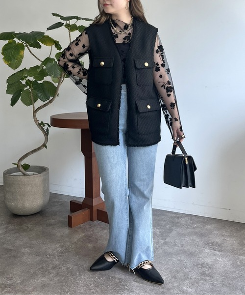 prose verse（プロズヴェール）の「フロッキフラワーシアートップス（Tシャツ/カットソー・レディース・ブラック/モカ・ﾌﾘ-）」の10枚目の写真