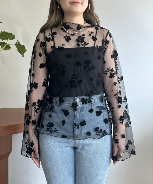 prose verse（プロズヴェール）の「フロッキフラワーシアートップス（Tシャツ/カットソー・レディース・ブラック/モカ・ﾌﾘ-）」の18枚目の写真