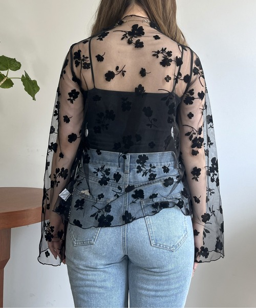 prose verse（プロズヴェール）の「フロッキフラワーシアートップス（Tシャツ/カットソー・レディース・ブラック/モカ・ﾌﾘ-）」の21枚目の写真