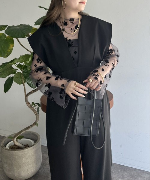 prose verse（プロズヴェール）の「フロッキフラワーシアートップス（Tシャツ/カットソー・レディース・ブラック/モカ・ﾌﾘ-）」の13枚目の写真