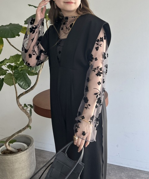 prose verse（プロズヴェール）の「フロッキフラワーシアートップス（Tシャツ/カットソー・レディース・ブラック/モカ・ﾌﾘ-）」の19枚目の写真