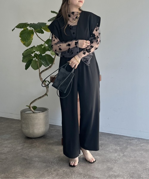 prose verse（プロズヴェール）の「フロッキフラワーシアートップス（Tシャツ/カットソー・レディース・ブラック/モカ・ﾌﾘ-）」の16枚目の写真