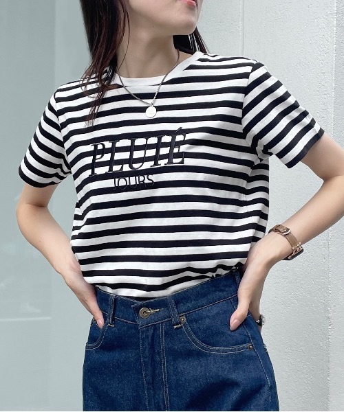 one way（ワンウェイ）の「【新色追加】PLUIE刺繍ロゴTシャツ（Tシャツ/カットソー・レディース・ピンク/ホワイト/ライトベージュ/ブラック/ホワイト×ブルー/ブラウン/ホワイト系その他・FREE）」の4枚目の写真
