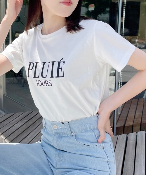 one way（ワンウェイ）の「【新色追加】PLUIE刺繍ロゴTシャツ（Tシャツ/カットソー・レディース・ピンク/ホワイト/ライトベージュ/ブラック/ホワイト×ブルー/ブラウン/ホワイト系その他・FREE）」の2枚目の写真