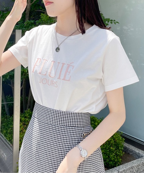 one way（ワンウェイ）の「【新色追加】PLUIE刺繍ロゴTシャツ（Tシャツ/カットソー・レディース・ピンク/ホワイト/ライトベージュ/ブラック/ホワイト×ブルー/ブラウン/ホワイト系その他・FREE）」の6枚目の写真