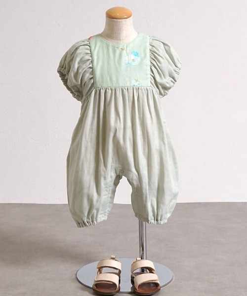 NAOMI ITO（ナオミイトウ）の「【Hommage(オマージュ)】 ガーゼパフロンパース（ロンパース・キッズ・クリーム/ライトグリーン・70cm/80ｃｍ）」の8枚目の写真