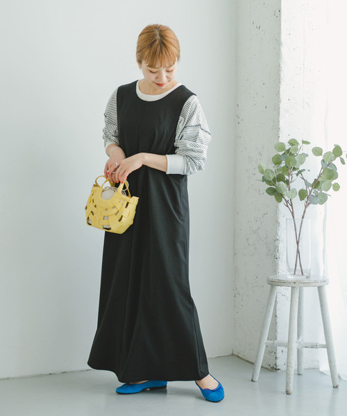 ITEMS URBANRESEARCH（アイテムズ アーバンリサーチ）の「バッククロスワンピース（ジャンパースカート・レディース・ブラック/グリーン系その他・FREE）」の10枚目の写真