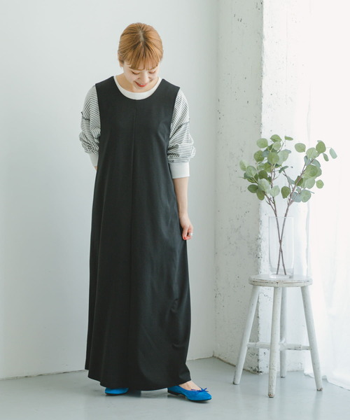 ITEMS URBANRESEARCH（アイテムズ アーバンリサーチ）の「バッククロスワンピース（ジャンパースカート・レディース・ブラック/グリーン系その他・FREE）」の12枚目の写真