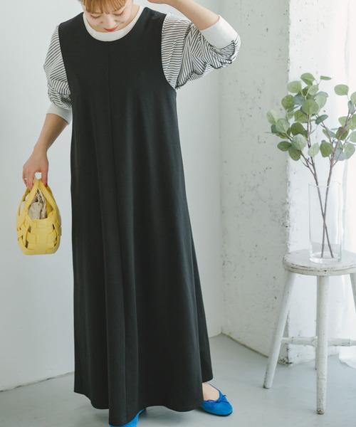 ITEMS URBANRESEARCH（アイテムズ アーバンリサーチ）の「バッククロスワンピース（ジャンパースカート・レディース・ブラック/グリーン系その他・FREE）」の13枚目の写真