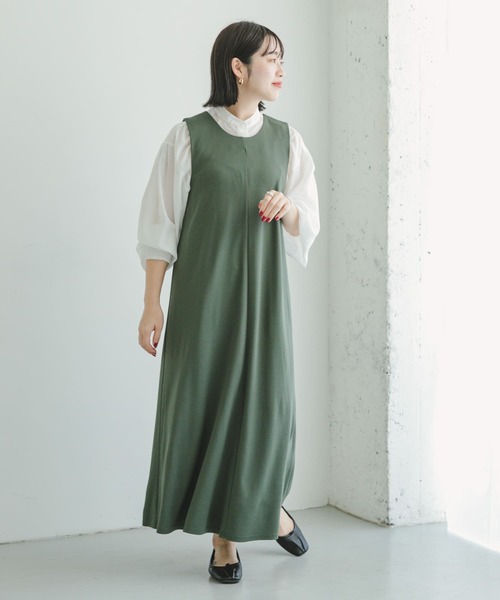 ITEMS URBANRESEARCH（アイテムズ アーバンリサーチ）の「バッククロスワンピース（ジャンパースカート・レディース・ブラック/グリーン系その他・FREE）」の21枚目の写真