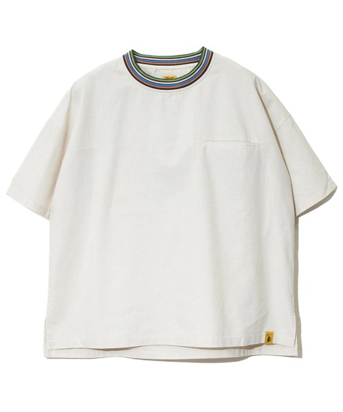 go slow caravan（ゴースローキャラバン）の「COBMASTER/コブマスター　リネンミックス マルチカラーリブ クルーネックTEE（Tシャツ/カットソー・メンズ・ダークグレー/ナチュラル/グリーン/オレンジ系その他・LARGE/MEDIUM/X-LARGE）」の2枚目の写真