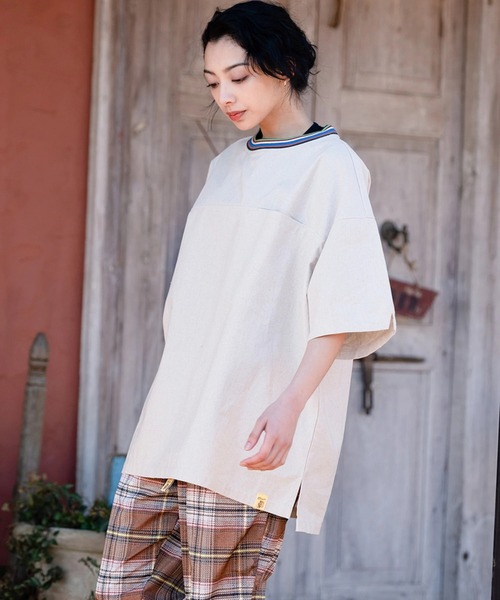 go slow caravan（ゴースローキャラバン）の「COBMASTER/コブマスター　リネンミックス マルチカラーリブ クルーネックTEE（Tシャツ/カットソー・メンズ・ダークグレー/ナチュラル/グリーン/オレンジ系その他・LARGE/MEDIUM/X-LARGE）」の20枚目の写真