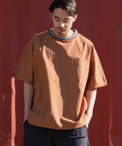 go slow caravan（ゴースローキャラバン）の「COBMASTER/コブマスター　リネンミックス マルチカラーリブ クルーネックTEE（Tシャツ/カットソー・メンズ・ダークグレー/ナチュラル/グリーン/オレンジ系その他・LARGE/MEDIUM/X-LARGE）」の16枚目の写真