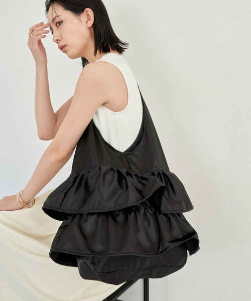 Aunt Marie's（アントマリーズ）の「ティアードフリルサテンビッグトート / 大容量 / A4収納可能（トートバッグ・レディース・ベージュ/ブラック/ブルー・FREE）」の12枚目の写真