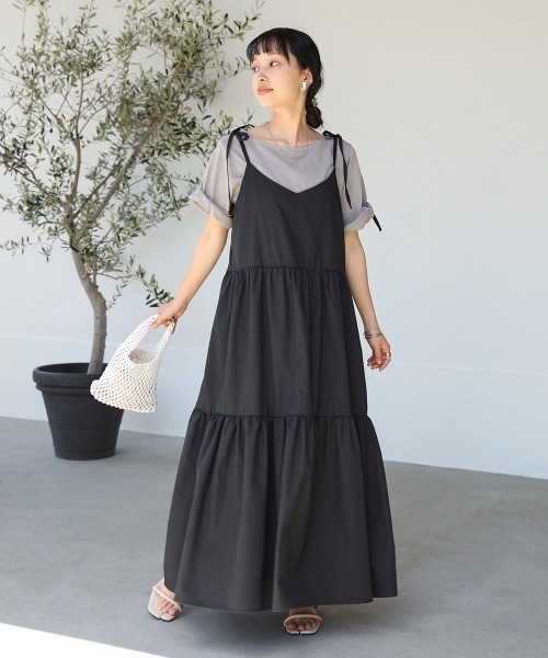 Bab（バブ）の「リボンストラップティアードワンピース（ワンピース・レディース・チャコールグレー/ベージュ/モカ/ライトカーキ/ブラック・M）」の9枚目の写真