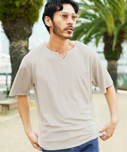 jiggys shop（ジギーズショップ）の「接触冷感 UVカット サマーパイル キーネック 半袖Tシャツ（Tシャツ/カットソー・メンズ・ホワイト/ブルー系その他/チャコール/ブラック/グレー系その他/ネイビー・SMALL/MEDIUM/LARGE/X-LARGE）」の3枚目の写真
